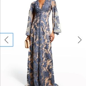 Jovani 00752 Navy Nude V Neck Lace Evening Dress